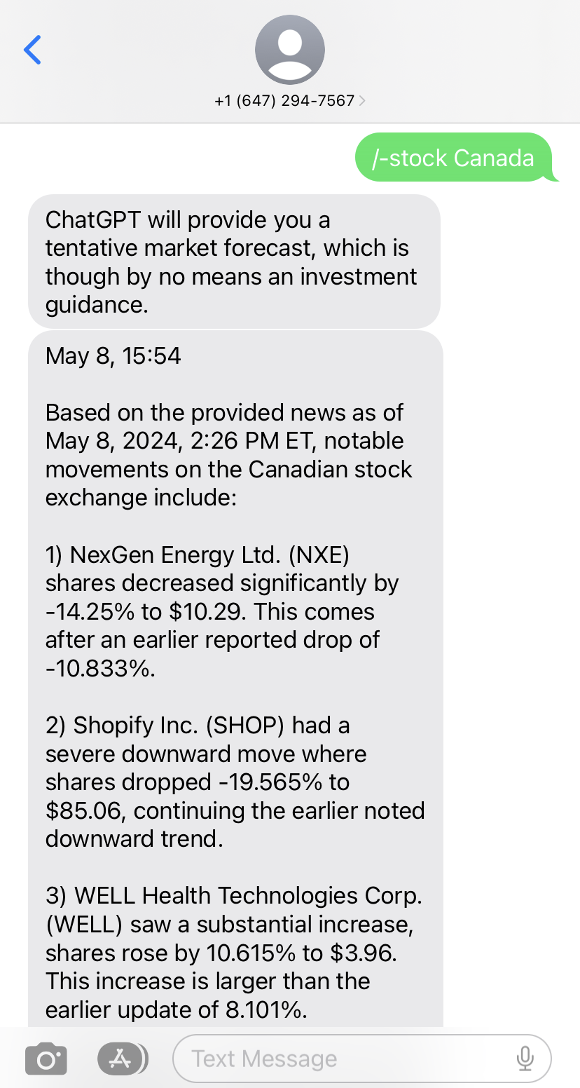 The demonstration of stock forecasting function of TextingGPT